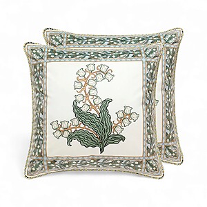 Velvet Cushion Cover with Lily of the Valley 45 x 45cm