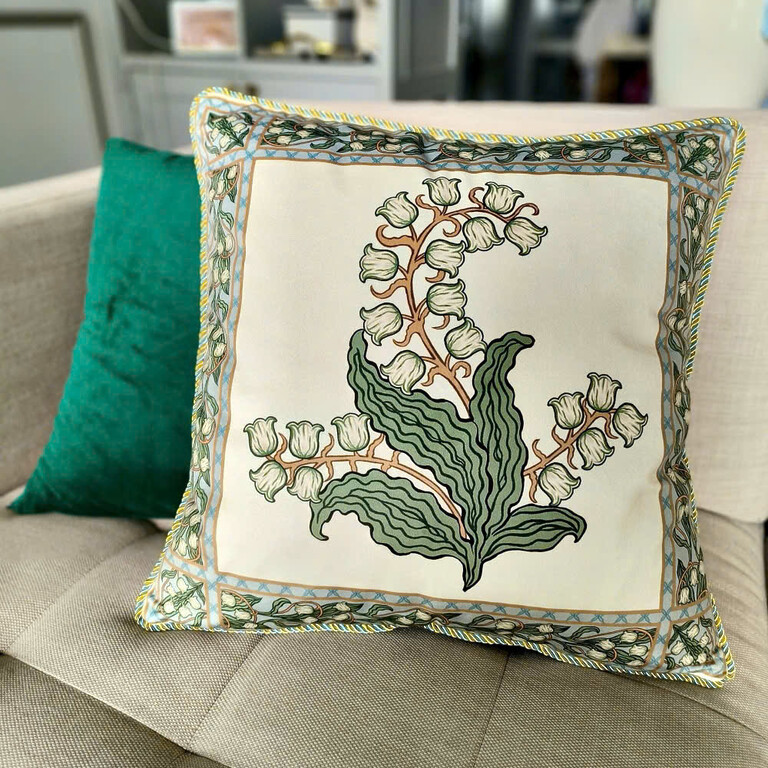 Velvet Cushion Cover with Lily of the Valley 45 x 45cm