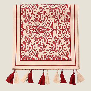 Red and White Table Runner with Classic Pattern Design